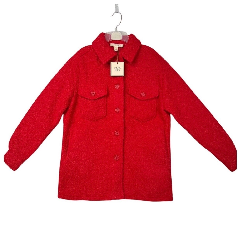 Autres Filles Red Boucle‎ Knit Button Down Shirt Jacket Coat - Women's XS
